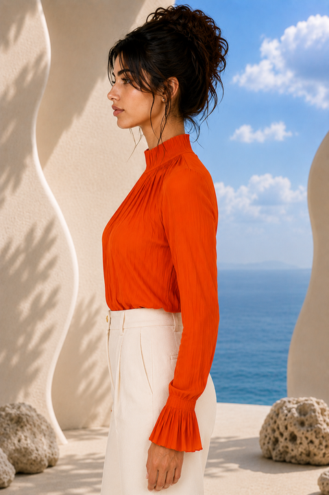 Aura Orange Gathered Blouse