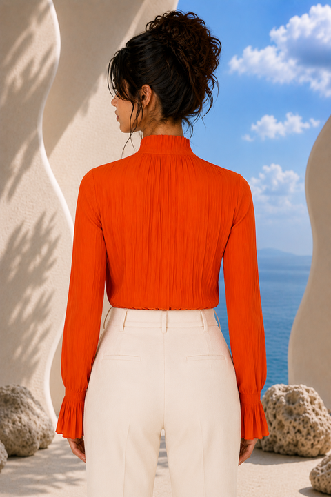 Aura Orange Gathered Blouse