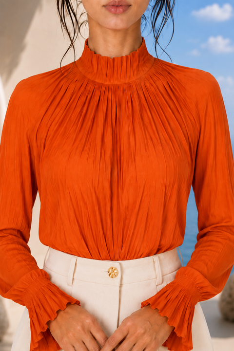 Aura Orange Gathered Blouse