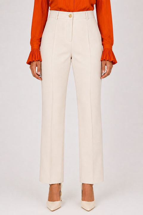 Aura ivory tailored trousers by Modella featuring a high-waisted straight-leg silhouette crafted from premium crepe suiting