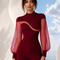 EVE burgundy jumpsuit by Modella featuring sheer sleeves, sculpted silhouette and elegant modest eveningwear design