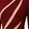 LILIA red glitter modest evening dress with sculptural curved cutout detailing and nude illusion panels, close-up by Modella