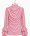 Rose MAYA polka chiffon blouse on hanger, front view with draped neckline