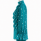 Teal MAYA polka chiffon blouse side view showing draped silhouette, gathered sleeve and layered ruffle cuff