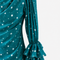 Teal MAYA polka chiffon blouse close-up showing gathered sleeve and layered ruffle cuff