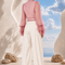 Back view of MAYA Rose Edition by Modella featuring printed chiffon and tailored ivory trousers