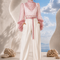 MAYA Rose Edition by Modella featuring a draped chiffon blouse, statement sleeves and tailored ivory trousers