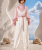 MAYA Rose Edition by Modella featuring a draped chiffon blouse, statement sleeves and tailored ivory trousers