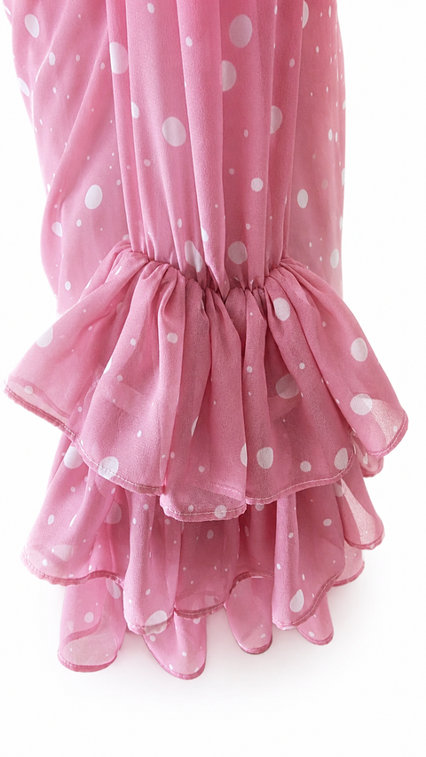 MAYA Rose modest set Polka Rose chiffon sleeve with layered ruffle cuff, close-up by Modella