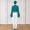 MAYA Teal luxury modest set with polka chiffon blouse and white tailored trousers, back view by Modella