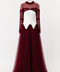 NYRA burgundy luxury modest evening gown with ivory sculpted corset, sheer long sleeves and pleated floor-length skirt, hanger front view by Modella